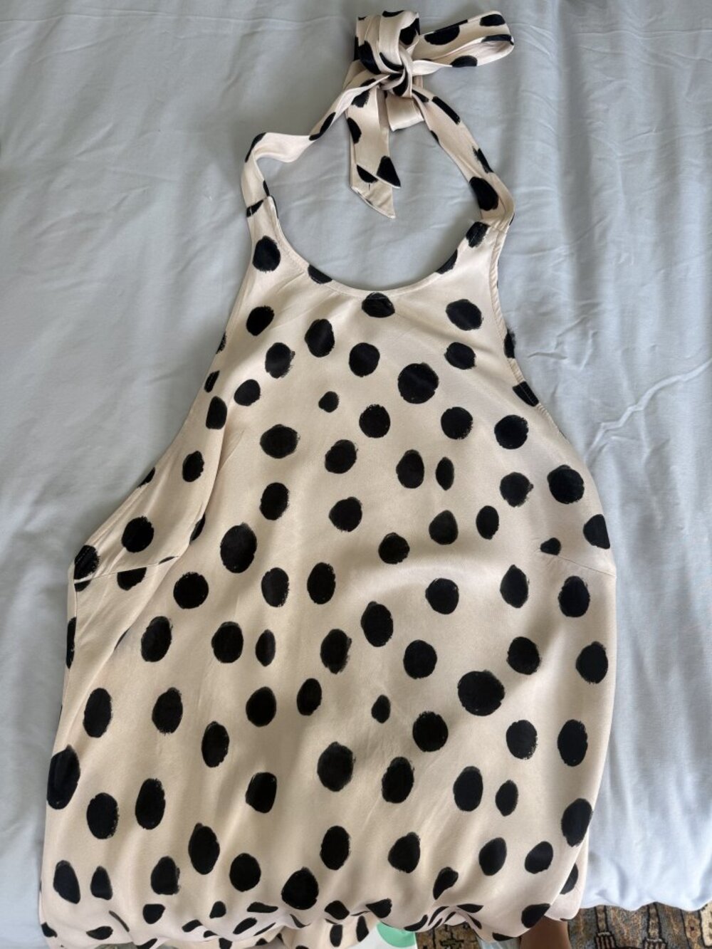 Topshop Cream Black Polka Dot Halter Tie Neck Dress US 12